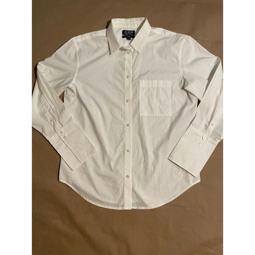 J. Crew Organic Cotton Button-Up Shirt Sz 6 Garcon White Minimalist Capsule Chic